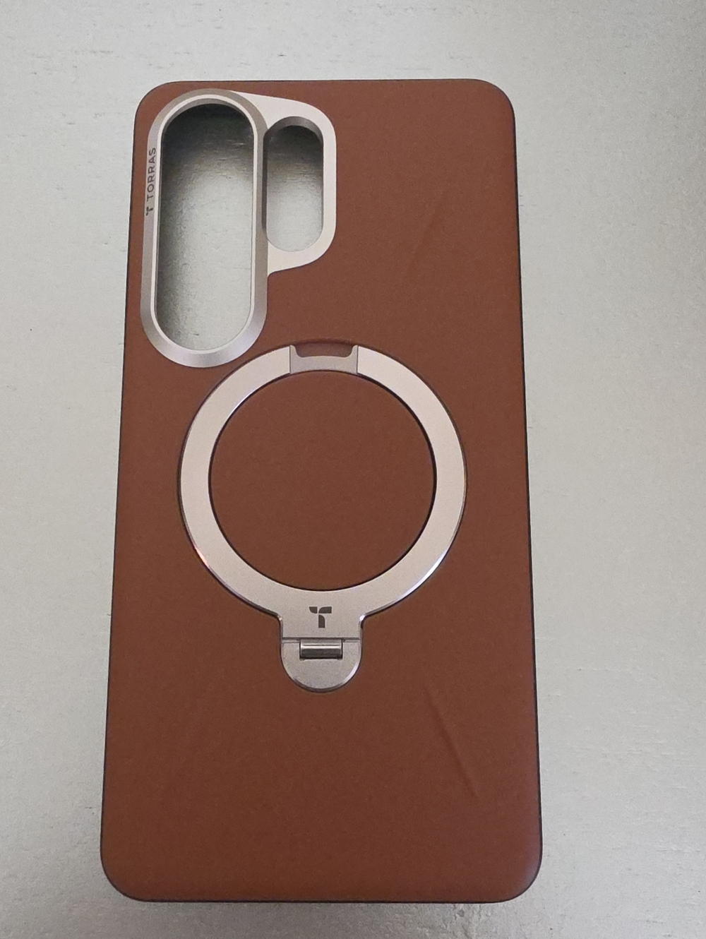 S26 Ultra Torras-Brown Phone Case with Ring Stand - Fits Dual Camera Phones